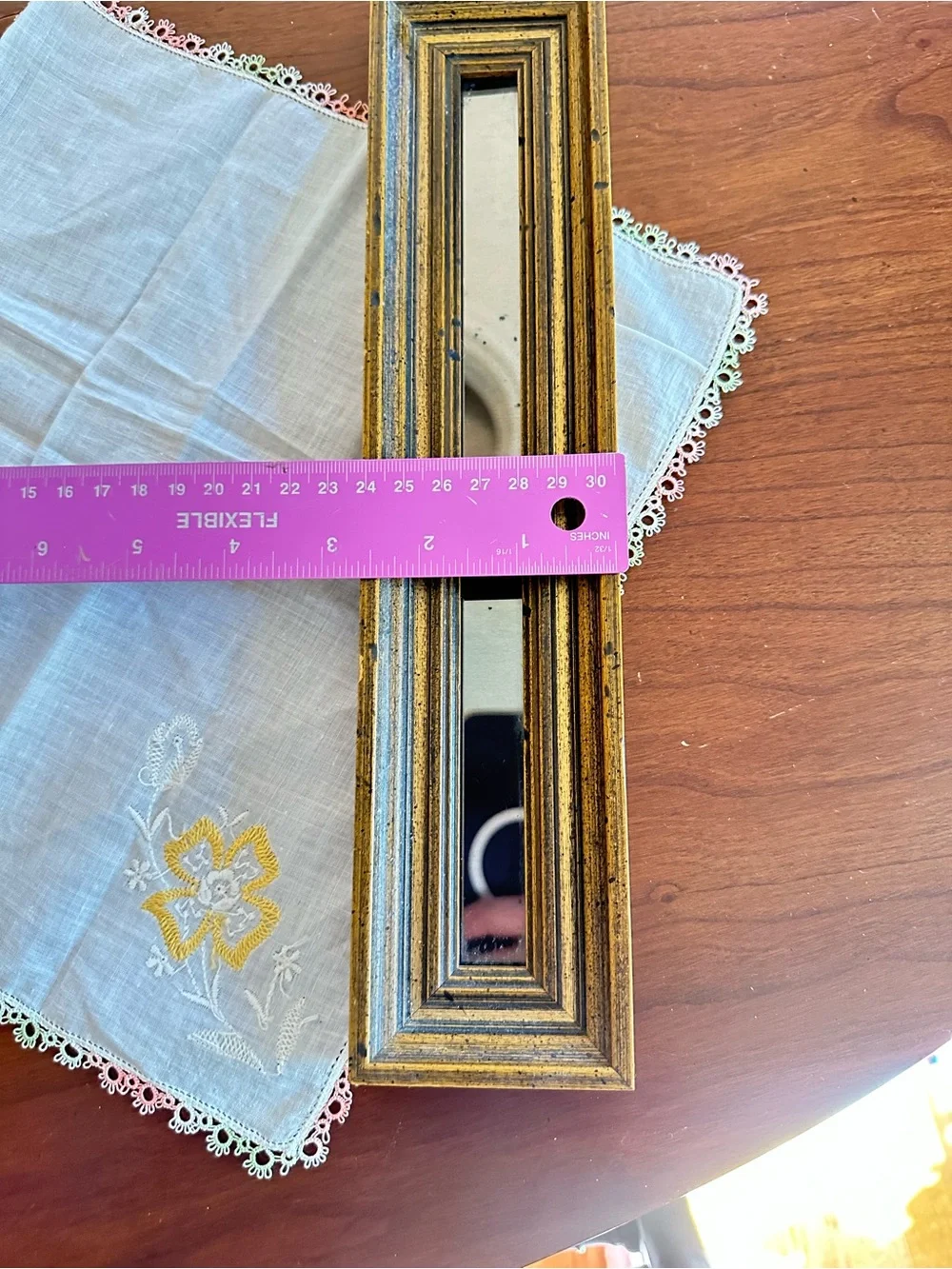 Vintage MCM Skinny Accent Mirror Gold Brown Panel Frame